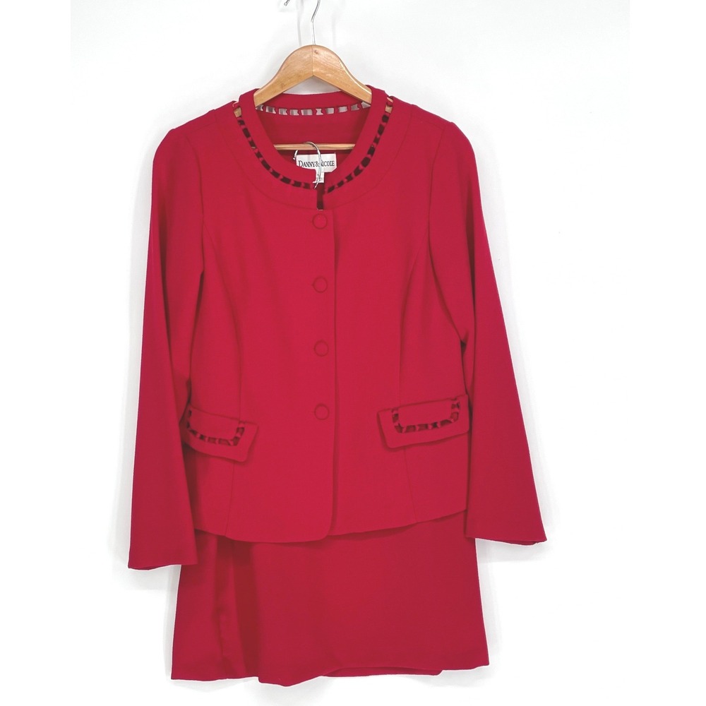 VTG Danny & Nicole Womens Skirt Suit 10‎ 2PC Red Lattice Cut-Out Professional